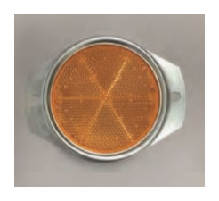 リフレクター φ75 橙 メタルボデー・2点止・E43 寸法：レンズ径φ75 // W118×H90×D10 取付ピッチ：102mm（φ8穴×2） 取付タイプ：2点止