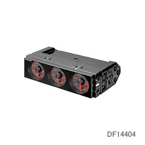 Defi　DIN-Gauge　文字版照明アンバーレッド　指針照明アンバーレッド DF14404DIN-Gauge(ディンゲージ)は1DINサイズの3連メーターです。温度計2個、圧力計1個からなります。 コントロールユニットは必要ありません。 温度センサー2個、圧力センサー1個は製品に含まれています。【特長】●業界初ステッピングモーターを用いた最大振れ角270°に透過文字板・発光指針を採用した3連メーター。●3つのメーターをDINサイズに美しく収め、一体感のある洗練されたコックピットビューを実現。●全面フラットフェイスガラス＋ブラックマスク採用により高級感を演出。●3つのメーターが連続的に動作を行うシーケンシャルセレモニーをオープニングとエンディングに採用。●それぞれのメーターが独立してドライバー側へ向いている傾斜文字板採用により高視認性を実現。●STS26Bステッピングモーター採用により、最大振れ角270°を4,600分割(0.059°)のマイコン制御により広振れ角・高精度を実現。また、サーキットシーンにも耐えうるクイックレスポンス。●油圧/燃圧をPRESS.表示、水温/油温/ATオイルなどをTEMP.1、TEMP.2表示。TEMP1,2はスケールを変えてそれぞれに対応できる温度範囲を設定。それぞれのシーンに合わせたセッティングが可能。●照明に透過文字板と発光指針を採用し、夜間でも高い視認性を実現。●照明光源に超高輝度LEDを採用、バルブ切れによる交換が不要。【仕様】電源電圧：DC10V〜16V （12V車専用）消費電流：+B線 MAX 0.5A　(暗電流 0mA)IGN線 MAX 0.5AILM線 MAX 0.1A動作温度範囲：−20 〜 ＋60℃（湿度80％以下）保存温度範囲：−30 〜 ＋80℃（湿度80％以下）文字板色：黒夜間照明色：アンバーレッド　※照明色の切り替えはできません。目盛り色：アンバーレッド指針：赤表示範囲：左からTEMP(温度)1：　30〜150℃TEMP(温度)2：　50〜150℃PRESS(圧力)：　0〜1、000kPaセンサーネジピッチ：TEMP(温度)センサー：　1/8PTPRESS(圧力)センサー：　1/8PT適用車種：12V車専用です。24V車には取り付けられません。改造車には取り付けられません。詳細はメーカーサイト適用車種検索でご確認下さい。記載されていない新型車につきましては、メーカーお客様相談室までマッチング確認を行ってくださいますようお願いいたします。総重量：1,100g（メーター本体、ハーネス、付属品、パッケージ含む）