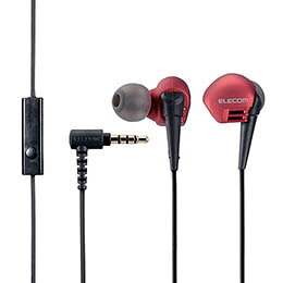 ☆エレコム ステレオヘッドホン(マイク付)/耳栓タイプ/φ3.5/10.0mmドライバ/Grand Bass/GB10/レッド EHP-GB10MXRD