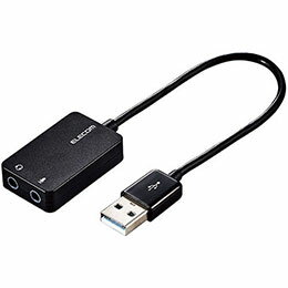 ☆エレコム オーディオ変換アダプタ USB-φ3.5mm オーディオ出力 マイク入力 ケーブル付 15cm ブラック USB-AADC02BK