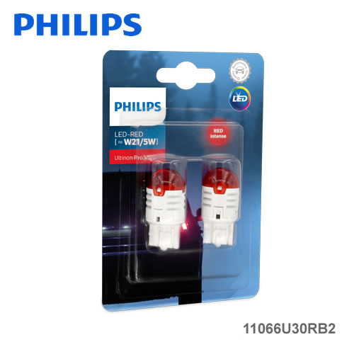 PHILIPS フィリップス Ultinon Pro3000 11066U30RB2 ストップ・テールランプ用LED 12V T20W W21/5W 鮮明な赤色ランプ ダブル球 2個入り