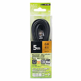 ミヨシ 電話機コード 6極4芯 5m 黒 DC-405/BK