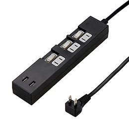 OA連接線, 電源線 - YAZAWA 個別スイッチ付3AC2USB3.4A2m ブラック Y02KS532BK2U