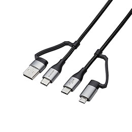 ☆エレコム 4in1 USBケーブル/USB-A+USB-C/Micro-B+USB-C/USB Power Delivery対応/2.0m/ブラック MPA-AMBCC20BK