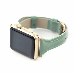 ☆WEARPLANET Slim Line 本革 エナメルバンド for Apple Watch 41/40/38mm モスグリーン WP23101AWGR