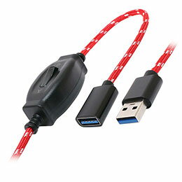 こたつコード調レトロUSB-A延長ケーブル ON/OFFスイッチ［USB-A オス→メス USB-A /0.5m /USB3.0準拠］ レッド USB-EXS35/RD