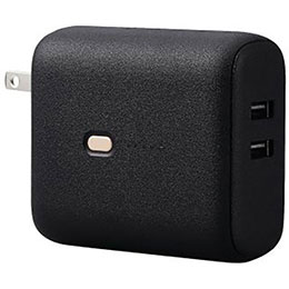 ☆エレコム AC充電器一体モバイルバッテリー(5000mAh/12W/A×2) DE-AC06-5000BK