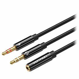 ☆【10個セット】 VENTION 2×3.5mm Male to 4 Pole 3.5mm Female オーディオケーブル 0.3m Black ABS Ty..