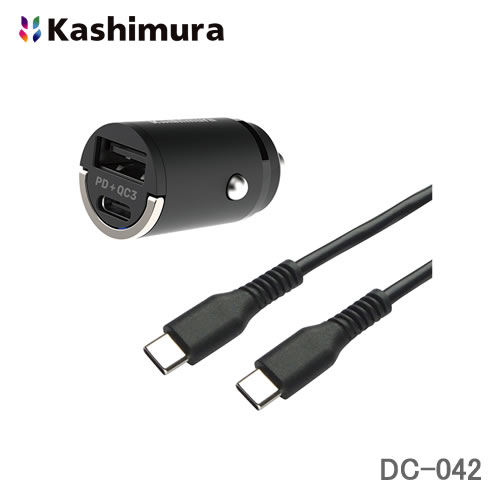 カシムラ DC-PD20W USB 2ポート QC3 自動判定 コンパクト C-Cケーブル付 DC-042