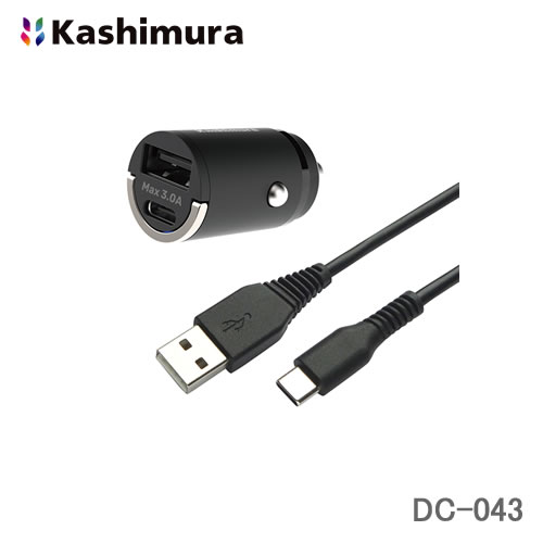 カシムラ DC-3A-USB 2ポート コンパクト A-Cケーブル付き DC-043