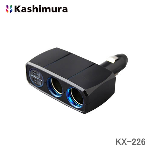 カシムラ 2連ダイレクトソケット 2リバーシブルUSB 自動判定 4.8A 12/24V対応 KX-226