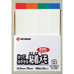 種類も豊富で使いやすい、貼ってはがせるポイントメモの再生紙タイプ。資源の再利用・省資源を考えた、古紙パルプ配合率70%のエコマーク取得品です。●種類も豊富で使いやすい、貼ってはがせるポイントメモの再生紙タイプ。 ●資源の再利用・省資源を考えた、古紙パルプ配合率70%のエコマーク認定商品です。(認定番号15112017) ●メモ、付せんなど様々な用途に幅広くご利用いただけます。●色 : ホワイト色帯混色(赤1/橙1/青1/緑1)、100枚×4冊入 ●古紙配合率70%再生紙-アクリル系 ●基材 : 古紙70% ●生産国 : 日本