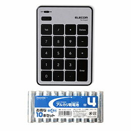 ☆エレコム Bluetoothテンキーパッド パンタグラフ MacOS対応 薄型 シルバー + アルカリ乾電池 単4形10本パックセット TK-TBPM01SV+HDLR03/1.5V10P