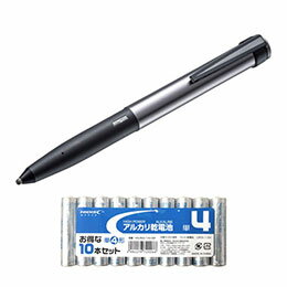 ☆サンワサプライ 電池式タッチペン(ブラック) + アルカリ乾電池 単4形10本パックセット PDA-PEN48BK+HDLR03/1.5V10P