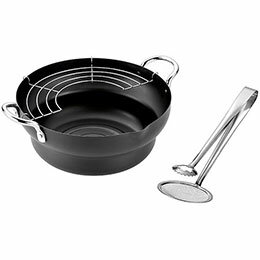 ☆よこやま 燕熟の技 共柄天ぷら鍋24cm トング付き EJTP-403