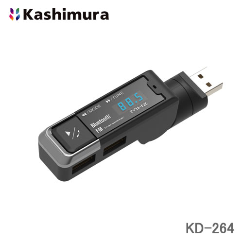 カシムラ USB給電式Bluetooth FMトランスミッター USB-A充電ポート2口付き 4.8A スリム KD-264