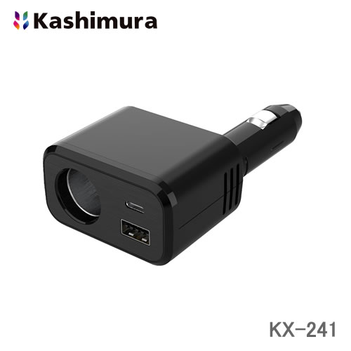 カシムラ 12/24V兼用 車載用電源増設ソケット USB-Aポート/USB Type-Cポート/DCソケット USB PD(Power Delivery)規格対応 KX-241