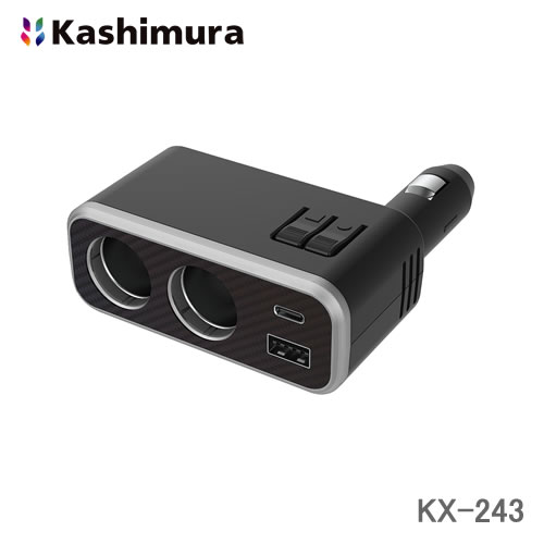 カシムラ 12/24V兼用 車載用電源増設ソケット USB-Aポート/USB Type-Cポート/DCソケットX2 USB PD(Power Delivery)規格対応 KX-243