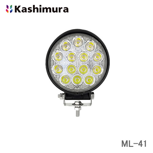 カシムラ LEDワークライト 丸 14灯 42W 黄色 角度調整取付ステー付 防塵・防水仕様IP67対応 DC12/24V車対応 ML-41