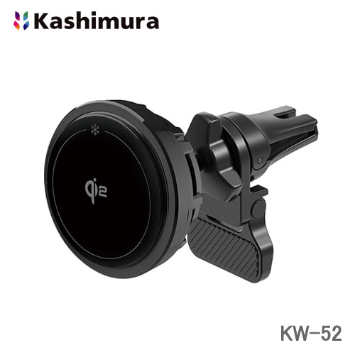 カシムラ 車載用Qi2 マグネットワイヤレススマホ充電器 KW-52 冷却機能 エアコン取り付け