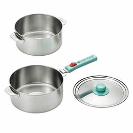 ☆よこやま 燕熟の技 クワトロ ステンレス鍋18cm&20cm 着脱ハンドル 兼用蓋付き EJQ-1000