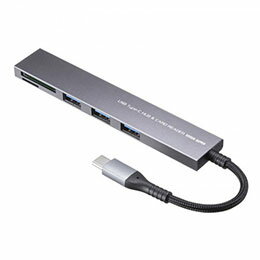 ☆サンワサプライ USB 5Gbps 3ポート スリム ハブ カードリーダー付き・Type-C接続 USB-A・3ポート USB-3TCHC20MS