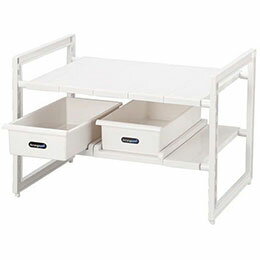 ☆パール金属 アレンジフリー シンク下スペースラック2段 ストッカー付伸縮タイプ H-5809