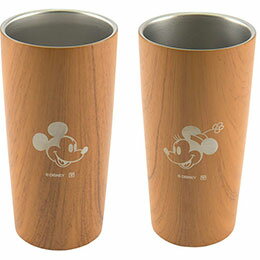 ☆Disney ディズニー 木目調ステンレス真空タンブラー 440mlペアセット ミッキー&ミニー φ7.6×15cm C611..