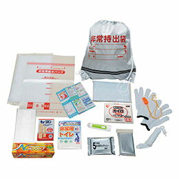 ☆非常持出しセット16点 (非常袋・非常用給水バッグ・ハンディライト・軍手・ロープ・笛・防寒シート・救急絆創膏・カイロ・マスク ほか) 22545002