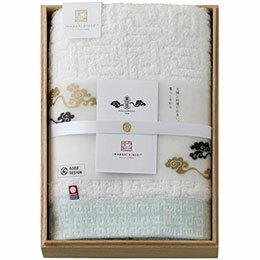 ☆今治謹製 雲母唐長(KIRA KARACHO) 唐長文様ロングフェイスタオル(木箱入) グリーン 約34×90cm C6053527