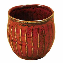 ☆【5個セット】 ヤマコー てまひま工房 削ぎ目 湯呑み ゆず赤 yamaco79310X5