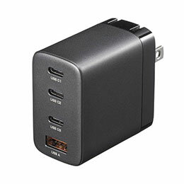 ☆サンワサプライ USB PD対応AC充電器 PD65W・C×3+A×1 1台で複数デバイスを同時充電可能 ブラック ACA-PD107BK