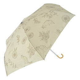 ☆三国 MKN 55cm耐風楽ミニ傘 スケッチフラワーと猫 ベージュ A2114115