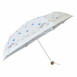 ☆三国 MKN シルバーコーティング雨晴兼用 55cm耐風楽ミニ傘 猫と水玉 オフホワイト S2712001