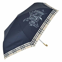 ☆三国 MKN 55cm耐風楽ミニ傘 チェック切継ぎと猫 ネイビー A2112004