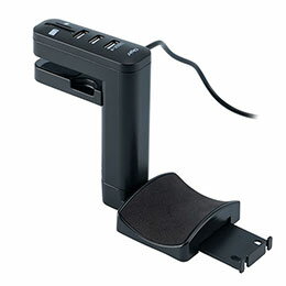 ☆Digio USBハブ+カードリーダー付きヘッドホンフック ブラック HPH-002BK