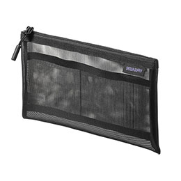 中身が見えるメッシュ素材のアクセサリーケース。W200×D10×H120mm。ブラック。●軽くて中身が見えるハリのあるメッシュ生地を採用しています。 ●内側に小物ポケット付きです。 ●生活小物や文具、IT小物の収納に便利です。■カラー : ...