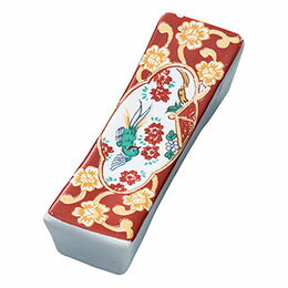 ☆ヤマコー 用美 業務用 陶器・長角箸置 錦赤 yamaco15508