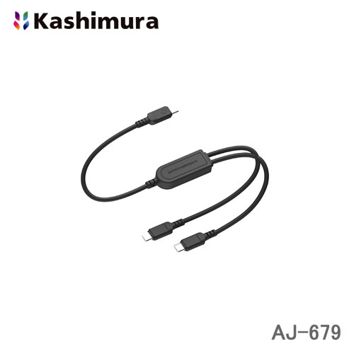 カシムラ USB充電＆同期 二股ケーブル 黒 自動分配1.2m ケーブル1本で2台同時に急速充電 ALL TYPE-C AJ-679