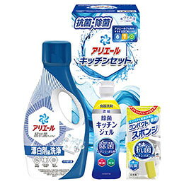 アリエール&キッチンセット抗菌力・洗浄力・消臭力に優れたアリエールにキッチンまわりの除菌・抗菌アイテムを加えたアリエールキッチンセットです。メーカー品番 : SAK-20E セット内容 : P&Gアリエールジェル(700g)・除菌キッチンジェル(200ml)・コンパクトスポンジ×各1 箱サイズ : 11.7×13.5×27.5cm 重量 : 1.3kg