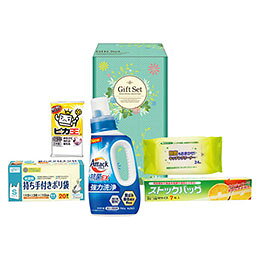 ☆花王 ファインライフ洗剤セット 【花王アタック抗菌EX・持ち手付きポリ袋S・除菌キッチンクリーナー・ストックバッグM・ピカ王ミニ】 L1129015