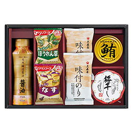 ☆アマノフーズ&大森屋味付のりギフト 【大森屋味付のり・天然醸造しょうゆ・アマノフーズいつものおみそ汁・紀州梅干し・鮪油漬けフレーク】 L1062049