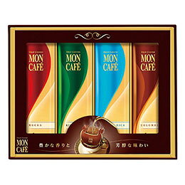 ドリップコーヒー詰合せ挽き立てのコーヒ豆とフィルターをひとつにして香りを逃さず1杯分ずつ丁寧にパック。カップにのせてお湯を注ぐだけで、芳ばしく豊かな香りが立ちのぼるコーヒーギフトです。メーカー品番 : MCS-15D 内容物 : モカブレンド・キリマンジャロブレンド・コロンビアブレンド…各8g×3袋、コスタリカブレンド…7.5g×3袋 賞味期限 : 常温で約540日間 主なアレルゲン : なし 箱サイズ : 256×206×38mm 重量 : 290g