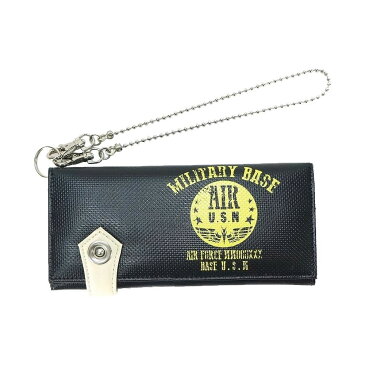 ●【送料無料】ターポリン・ミリタリー長財布 ウォレットチェーン付き ブラック KW-037「他の商品と同梱不可/北海道、沖縄、離島別途送料」