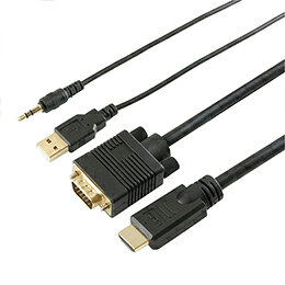 ☆HORIC HDMI→VGA変換ケーブル 3m HDMI to VGA USB電源ケーブル+ステレオミニプラグ付属　 HDVG30-159BKU