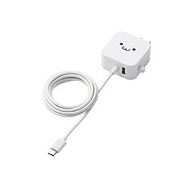 ☆エレコム AC充電器/スマホ・タブレット用/2.4A出力/Type-C/USB-C/ケーブル一体型/1.5m/USB-Aメス1ポート/おまかせ充電搭載/ホワイトフェイス MPA-ACC22WF