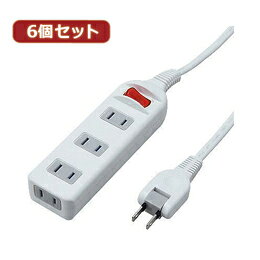☆YAZAWA 6個セット耐トラシャッター 集中スイッチ付タップ4個口 Y02S415WHX6