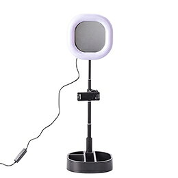 三脚不要のリングライト&ミラー&スマホスタンドの3in1。