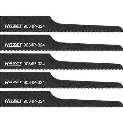 HAZET エアソー替え刃 9034P0245メーカー：HAZET社【用途】●産業機械・自動車・建設機械整備など。【仕様】●切断能力(mm):3mm●全長(mm):93●刃形状:24山●内容:5枚●被削材:鉄・アルミニウム●適合機種:9034-1、9034P-1、9034P-2【仕様2】●歯数:24●5枚入り【材質／仕上】●特殊鋼【商品情報】品番：9034P0245発注コード：2081240JANコード：4000896225965原産国：ドイツ質量：16G※画像はイメージです。