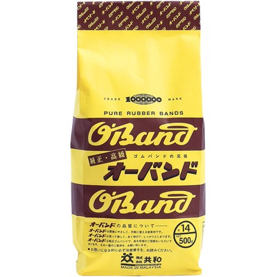 オーバンド #14 アメ色 500g袋 (約4100本入) GF-015メーカー：(株)共和【特長】●使用量にあわせて小分け用として便利です。●良質の天然の純ゴムを使用しています。●締まりがよくてやわらかく、よく伸びます。【仕様】●色:アメ色●番手(#):14●切幅(mm):1.1●折径(mm):50●厚さ(mm):1.1【仕様2】●食品衛生法、食品添加物規格適合【材質／仕上】●天然ゴム【商品情報】品番：GF-015発注コード：2155061JANコード：4971620201459原産国：日本質量：500G※画像はイメージです。